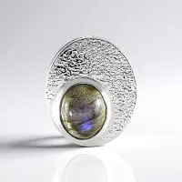 Cavill - Zilveren hanger met Labradoriet 3 474 ct - 925 Sterling Zilver Geplatineerd - Ovaal Cabochon 11x9 mm - Modern Design - Madagaskar Edelsteen