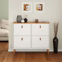 Idimex Schoenenkieper MIKKA met 4 kleppen wit/naturel Schoenenkast Schoenrek smal Schoenopberger eiken - Ambientebild
