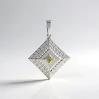 Cavill - 375 Witgouden Hanger - Champagne I2 Diamant 0,16 ct - Princess Slijpvorm - Modern Minimalistisch Design - Luxe Sieraden Dames