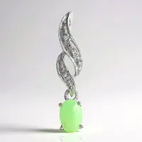 Cavill - Zilveren Hanger met Keizerlijk Chrysopraas 0 34 ct en Witte Topazen 925 Sterling Zilver - Elegant Ovaal Cabochon Sieraad 22x5 mm