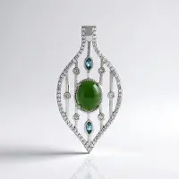 Cavill - Zilveren Hanger 925 Sterling Zilver Platina Geplateerd - 2x0 79 ct Ovale Canadese Jade & 0 159 ct Londense Blauwe Topaas