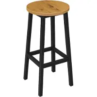 Begryf Barkruk - Elzenkleur - Rond Zitvlak - Met Voetsteun - 32x32x65 cm - Industrieel Design - Houtlook Zitting
