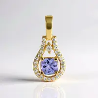 Cavill - Zilveren Vergulde Hanger - 925 Sterling Zilver - 0,498 ct Tanzaniet Antiek Kussenslijpsel - 25x Pavé Zirkonia - Luxe Sieraad