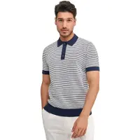 Blue industry Poloshirt donkerblauw strepen met boord