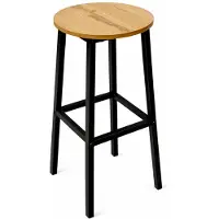 Begryf Barkruk - Eiken - Rond Zitvlak - Met Voetsteun - 32x32x65 cm - Industrieel Design - Houtlook Zitting