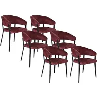 Vente-unique Set van 6 stoelen met armleuningen in structuurstof en zwart metaal - Bordeaux - AVRELA