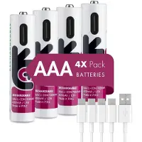 Uniross USB-C Oplaadbare AAA Li-ion Batterijen - 1.5V Constante Output - 500mAh / 750mWh - Set van 4 inclusief 4-in-1 Laadkabel
