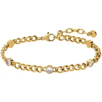 Lucardi - Dames Stalen fantasiearmband met hanger rondje met zirkonia voor dames - Armband - Staal - Goudkleurig - 19.50 cm