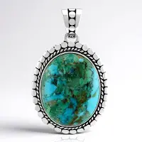 Cavill - Zilveren Hanger - 925 Sterling Zilver Antiek - Blauwe Kingman Mohave Turkoois 20,915 ct - Ovaal Cabochon - Handgemaakt Elegant Blauw Sieraad