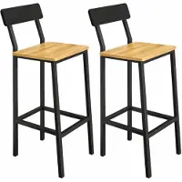 Begryf Barkrukken - Set van 2 - met Rugleuning – Eiken Look - Zwart Metaal - 30x40x90 cm