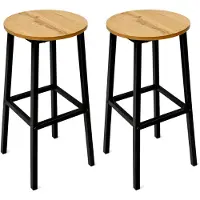 INNE Set van 2 Barkrukken - Eiken - Rond Zitvlak - Met Voetsteun - 32x32x65 cm - Industrieel Design - Houtlook Zitting
