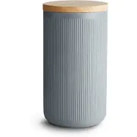 Springlane keramische voorraadpotten met houten deksels Strepen, rubberhouten deksels, voorraadpotten, voorraadpotten voor levensmiddelen - 10,1 x 18,3 cm donkergrijs