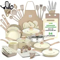 Nutrichef 54-Delige Marmeren Kook- en Bakset – Inductiegeschikt, Antiaanbak, Kookpannen, Potten, Keukentools, Muffinvorm & Bakplaat – PFOA/PFOS-vrij