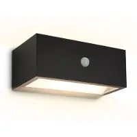 Briloner Buitenwandlamp met accu, bewegingssensor, 18,5 cm, 6,5W, 700lm, 3000K (warm wit), dimbaar, zwart - Wandlamp voor balkon, terras, gevel