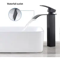 Auralum Max Wastafelkraan Zwart - Badkamer Kraan -Watervalkraan - Warm en Koud - Waterfall Wastafelkraan - Zwarte Badkamerkraan - Waterbesparend