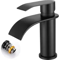 Auralum Max Wastafelkraan Zwart - Badkamerkraan Zwart - Watervalontwerp - RVS - Warm & Koud - Inclusief Aansluit slangen 3/8