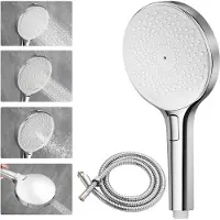 Auralum Max Douchekop met Doucheslang - Waterbesparend Douchekop - 4 Sproeistanden - Hoge Druk - Handdouche met 1,5m slang - Chroom+Wit