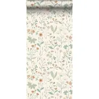 ESTAhome behang veldbloemen groen, terracotta en lila paars - 53 cm x 10.05 m - 139481