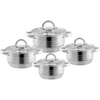 Bavary Pannenset  - 8 Delig - RVS - Met Glazen Deksels - RVS Pan / Steelpan / Koekenpan - PFAS-vrij - Inductie