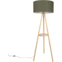 QAZQA Vloerlamp hout tripod met groene kap 50cm - Lou