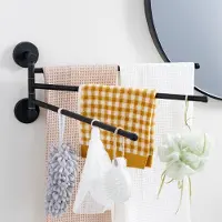 Auralum Max Handdoekrek Badkamer Zwart - 3-armig Handdoekhouder 40CM - Handdoekstang Zwart - Handdoekenrek badkamer - Draaibaar - 180 graden verstelbaar