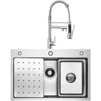 CECIPA MAX Spoelbakken met Kraangat 70x45cm - Spoelbak Keuken Met keukenkraan met uittrekbare uitloop - Multifunctionele Spoelbak - Incl. Sifon en Afvoerzeefje - Gootsteen Voor Roestvrij staal