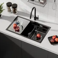 CECIPA MAX Spoelbak Keuken 70x44cm Antraciet - Spoelbakken met Keukenkraan Met Uittrekbare Uitloop - Spoelbakken met afdruip - RVS Gootsteen