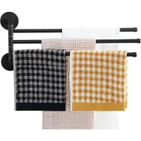 Auralum Max Handdoekrek Badkamer Zwart RVS - 3-armig Draaibaar Handdoekhouder - Zonder Boren - Keuken of Badkamer - Badkamerrek - Handdoekenrek - Rek voor Handdoek 40 cm