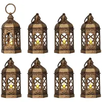 Sanorum 8 stuks - Mini-lantaarns - Witte bruiloftsdecoraties, Kerstmis, Halloween-feestjes - Sfeerverlichting voor op tafel - Vintage decoraties - koper