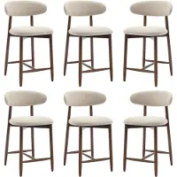 COLAMY Barkrukken set van 6 - keukenbarstoelen met rugleuning - Barstoel houten poten - beige