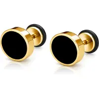 Mendes heren oorbellen Edelstaal Zwart Goudkleurig-8mm