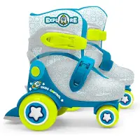Stamp Rolschaatsen „Explore“ blauw/groen met doorzichtige schaal, maten 23-26