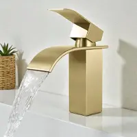 Auralum Max Wastafelkraan - Waterbesparend - Badkamerkraan - RVS - Warm en Koud - Waterfall Wastafelkraan - Mengkraan - Goud