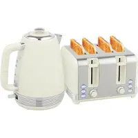 HOMCOM Waterkoker en Broodrooster Set Roestvrij staal, Kunststof 21,1L x 16,5B x 25,2H cm Crèmewit