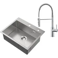 CECIPA MAX 55x45CM Spoelbak - Met keukenkraan met uittrekbare uitloop - Spoelbak Keuken RVS - Spoelbak Met Kraangat - Enkele spoelbakken - Spoelbakken Keuken – Spoelbakken met afdruip