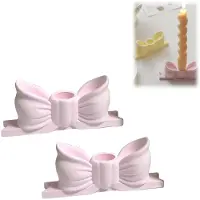 Sanorum 2 stuks - Kandelaars - Gips kandelaars - Ideale centerpieces voor bruiloften, feesten en romantische diners - Elegante ornamenten - Strikontwerp - Roze