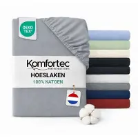 Komfortec Jersey Stretch Hoeslaken 140x200 cm - 23cm Matrasdikte- Rondom Elastiek - 100% Katoen - Grijs