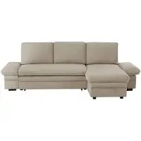 Vente-unique Uitklapbare hoekbank met omkeerbare hoek in beige chenille stof - SIVIARA