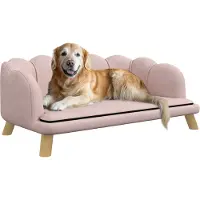 PawHut Hundesofa Hundecouch, Waschbarer Bezug, Haustiersofa mit Rückenlehne und Holzbeine, Katzensofa, für mittelgroße Hunde unter 25 kg, Rosa