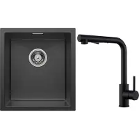 CECIPA MAX - Spoelbakken Keuken 40x44cm - Spoelbak Keuken Met Keukenkraan Met Uittrekbare Uitloop - Enkele spoelbak van roestvrij staal - Spoelbakken met Afdruip - Antraciet
