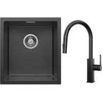 CECIPA MAX Spoelbak Antraciet 40x44CM - Spoelbak Keuken Met Uittrekbare Uitloop Keukenkraan - Spoelbakken Keuken - Wasbak Keuken - RVS