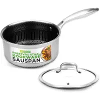 Nutrichef Sauspan – RVS 2L Pan met Glazen Deksel & Krasbestendige Honingraat Antiaanbaklaag