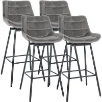 CLP Barkrukken Weston - Set van 4 - 180° Draaibaar met Auto-Return - Met Rugleuning - Gevoerde Zitting - Metalen Onderstel - zwart/grijs