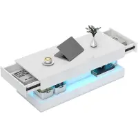 HOMCOM salontafel voor de woonkamer, hoogglanzend met LED-verlichting, met opbergruimte, wit