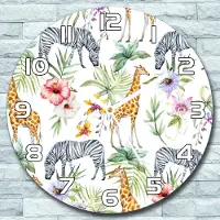 Coloray Wandklok - Tropische dieren Klok Glas - 30fi cm - Wit Wandklok - Wandklok Ronde - Wandklok Klassiek - Wandklokken Woonkamer - Stille Wandklok