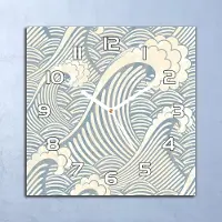 Coloray Wandklok - Golven en wolken Klok Glas - 30x30 cm - Lichtblauw Wandklok - Wandklok Vierkant - Wandklok Scandinavisch - Wandklokken Woonkamer - Stille Wandklok