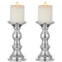 Sanorum 2 stuks - Kandelaars - Metalen kandelaars - Geschikt voor bruiloften en woondecoratie - Minimalistisch - Smeedijzeren kandelaars - Romantische tafellampen - zilver