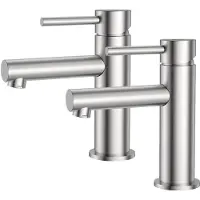 Auralum Max Cecipa Max Wastafelkraan - 2 Stuks Badkamerkraan - Keukenkraan - Toiletkraan - Mengkraan - Geborsteld RVS - Koud en Warm - Waterbesparende - 2PC