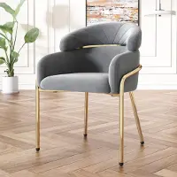 Sweiko Fauteuil - Eetkamerstoel - Make-upstoel - Metalen poten - Velvet - Grijs