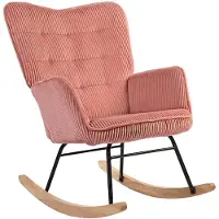 Sweiko Schommelstoel - Hoge rug - Beukenhout + Stalen frame - Corduroy - Roze